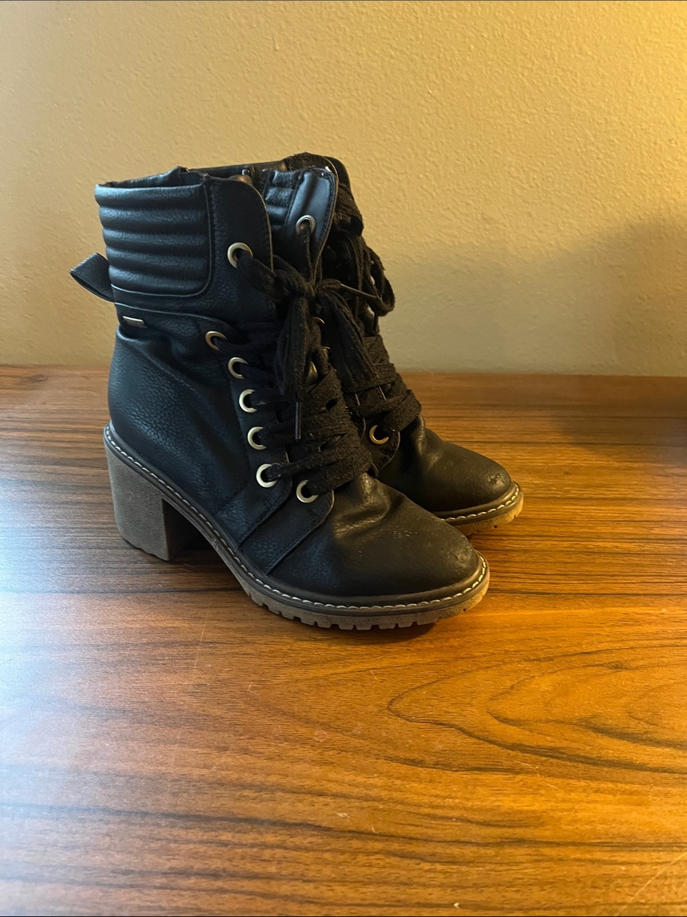 Black Lace-Up Block Heel Ankle Boots ROXY